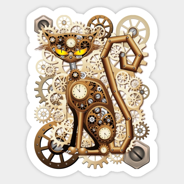 Steampunk Cat Vintage Style Sticker by BluedarkArt